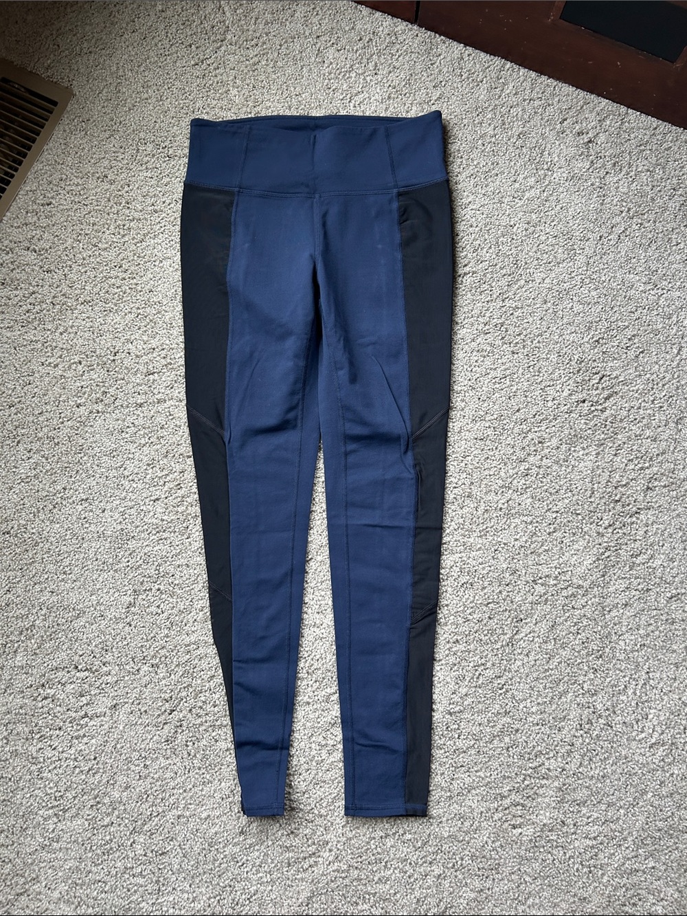 Athleta Navy and Black Colorblock High-Waist Leggings
